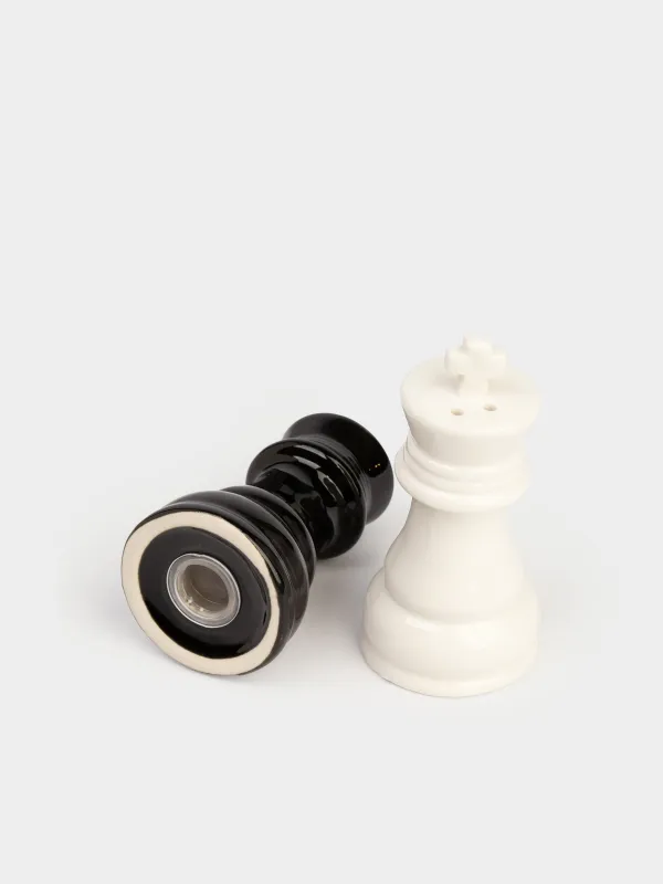 Salt and Pepper set, 9 cm, porcelain P, Black / White, Chess, Chess, image-3
