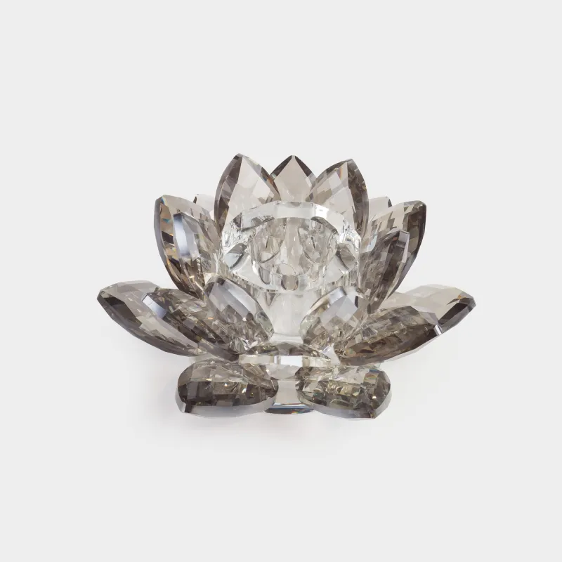 Candlestick, 11 cm, for a thin candle, glass, gray, Flower, Crystal flower, image-0