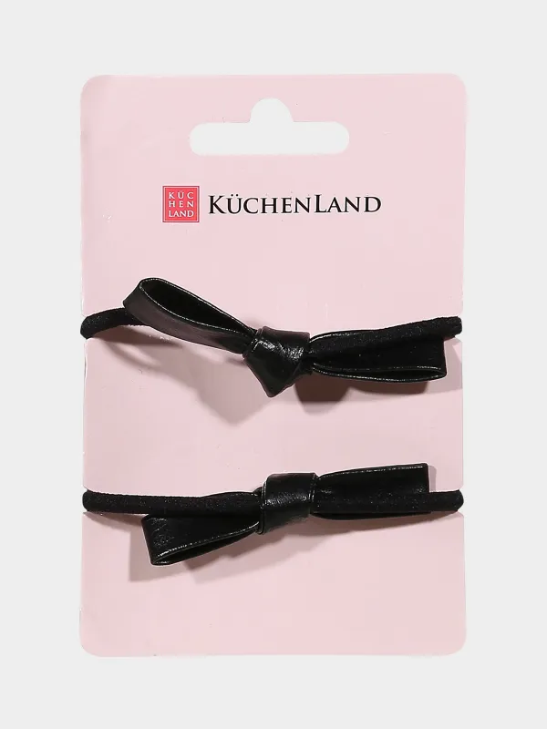 Elastic band for hair, 6 cm, 2 pcs, polyurethane, black, Bow, Gracile, image-2