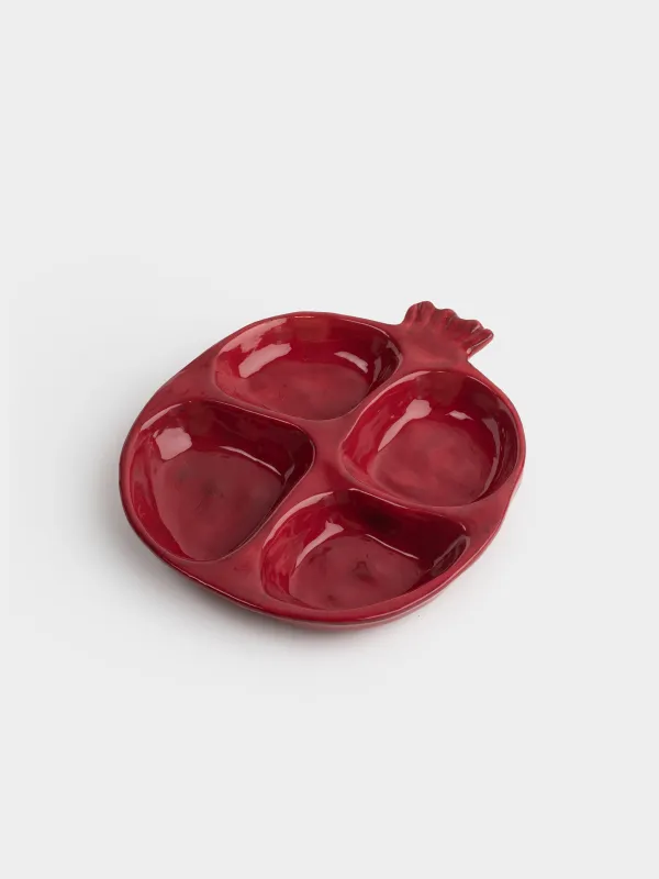 Divided plate, 19x17 cm, 4 compartments, ceramic, burgundy, Pomegranate, Pomegranate, image-0
