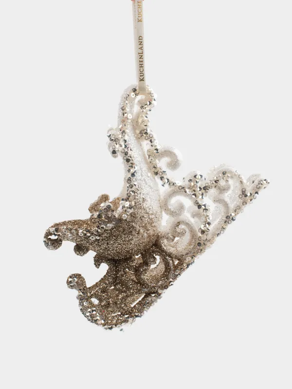 Christmas tree toy, 10 cm, plastic, champagne, Sleigh, Figure sparkle, image-0