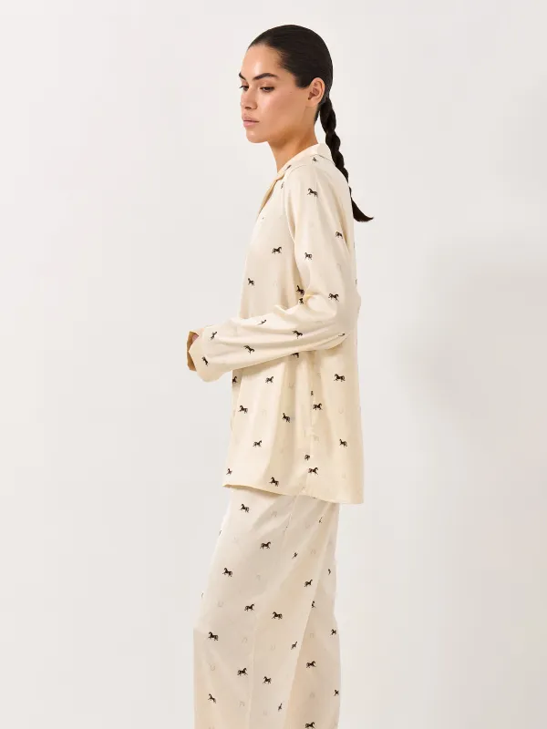 Women's shirt, homewear, size L, with long sleeves, polyester / elastane, milky, Horses, Luanne, image-2