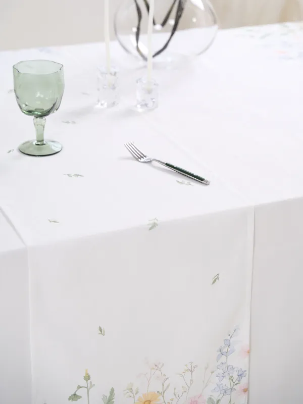 Table runner, 40x160 cm, jacquard, polyester, milky, Wildflowers, Petals serenity, image-7