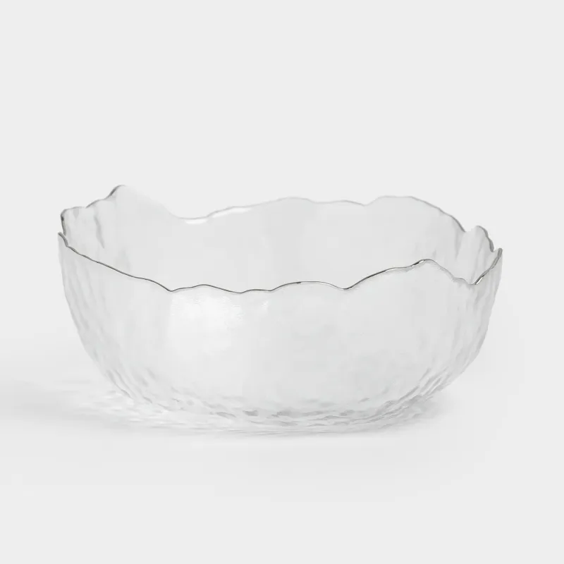 Salad bowl, 20x9 cm, 1,1 l, glass, with silver edging, Nautilus silver