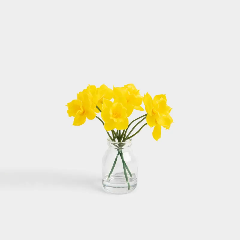Artificial bouquet, 15 cm, in a vase, TPE / glass, Daffodils, Flower garden