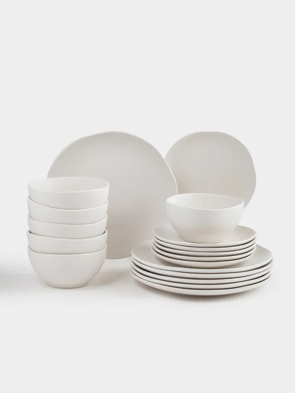 Dining set, 6 persons, 18 items, ceramic, milky, speckled, Uneven edge, Demicile light, image-0