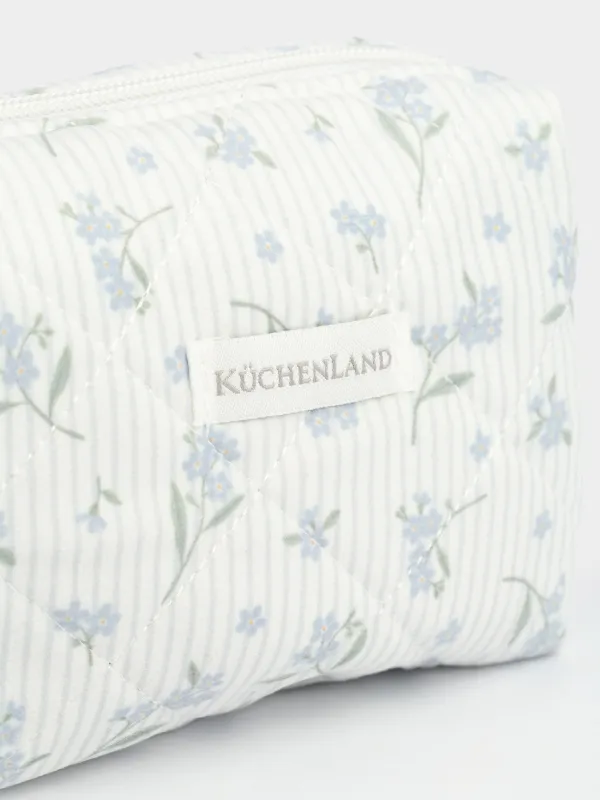 Makeup bag, 15x10 cm, quilted, polyester, white, Flowers, Stitch flowers, image-2