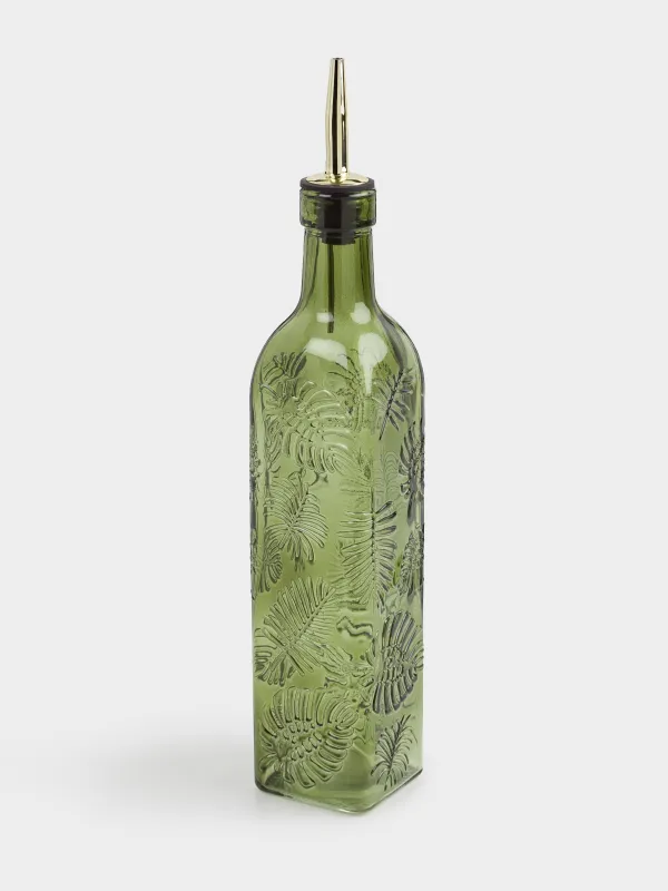 Oil or vinegar bottle, 500 ml, with dispenser, glass R / metal, green, Monstera, Royal jungle, image-1