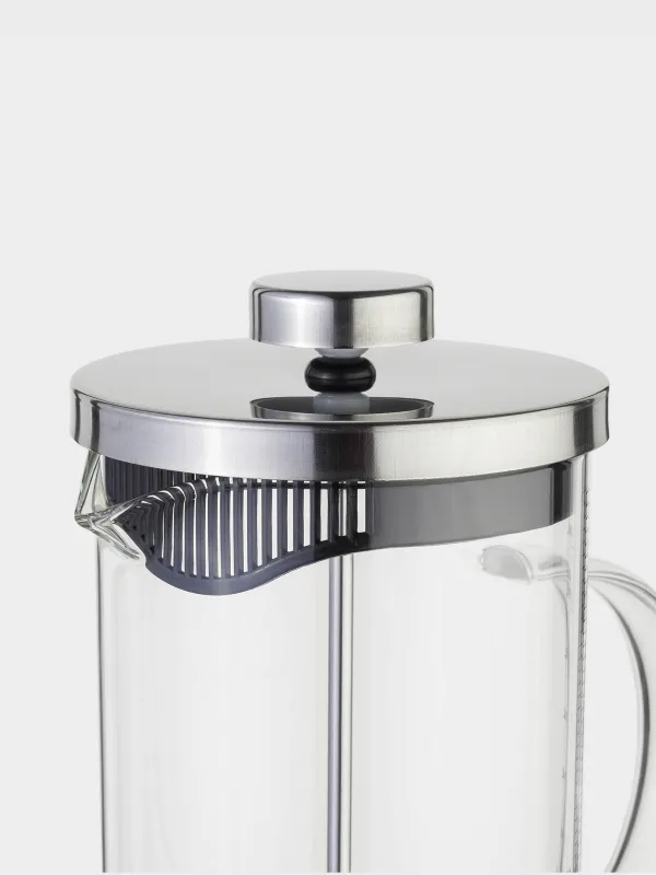 French press, 600 ml, with measuring scale, glass B / steel / plastic, silicone, Comfort, image-1
