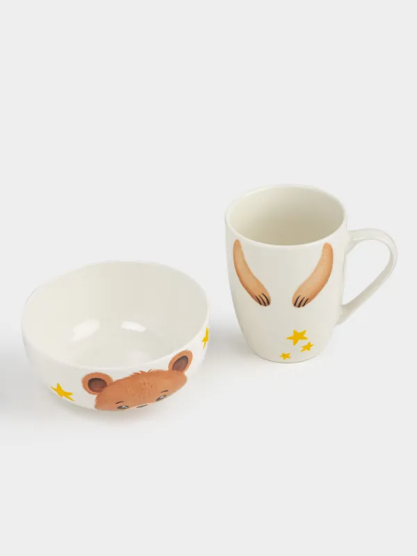 Children's tableware set, 2 items, porcelain N, white and gold, Design, Little friend, image-2