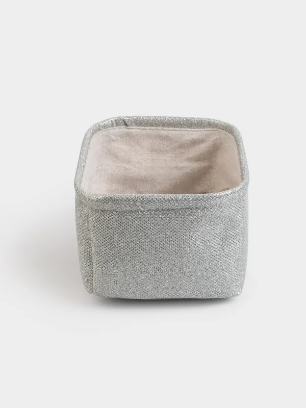 Storage basket, 20x15x10 cm, with handles, polyester. rectangular, silver, Ideally, image-2