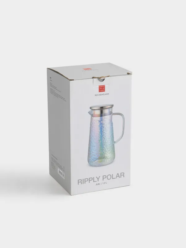 Pitcher, 1.2 l, with filter cap, used glass, mother-of-pearl, Ripply polar, image-5