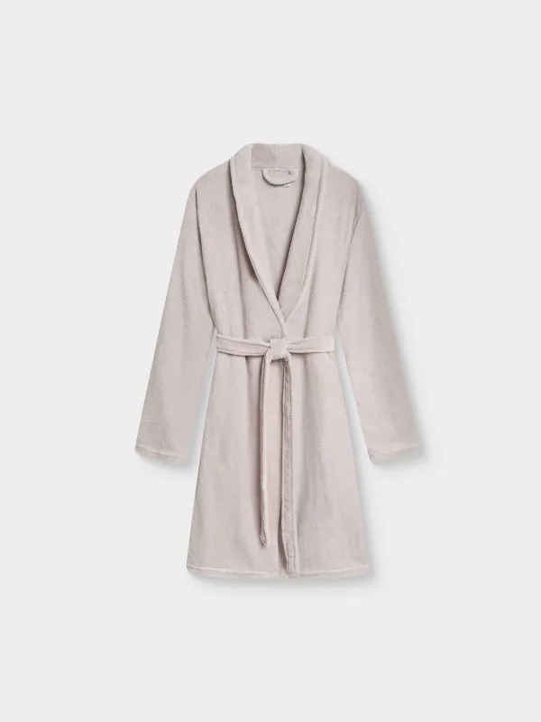 Women's robe, homewear, size S-M, with long sleeves, polyester, grey, Drew, image-4