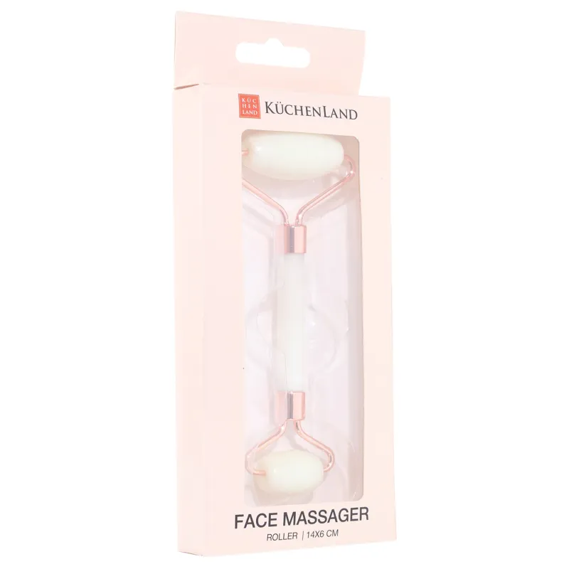 Roller face massager, 14 cm, Jade / metal, White, Jade, image-1