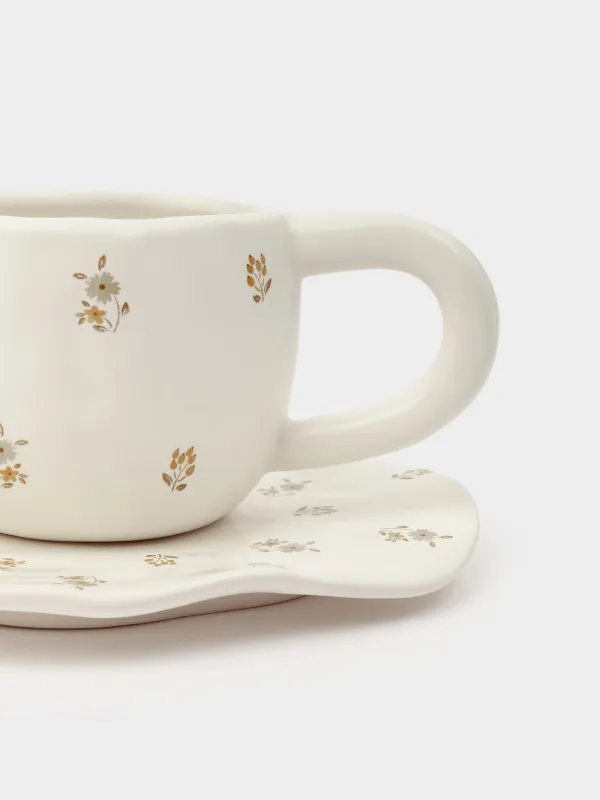 Tea pair, 1 person, 2 items, 460 ml, ceramics, milky, Vintage flowers, La flore, image-5