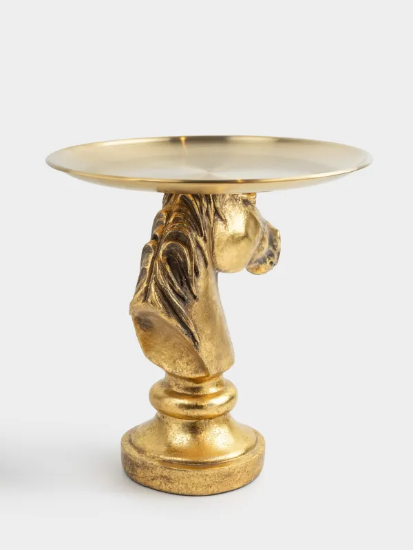Decorative dish, 27x19 cm, on a leg, steel / polyresin, golden, Horse, Horse gold, image-4