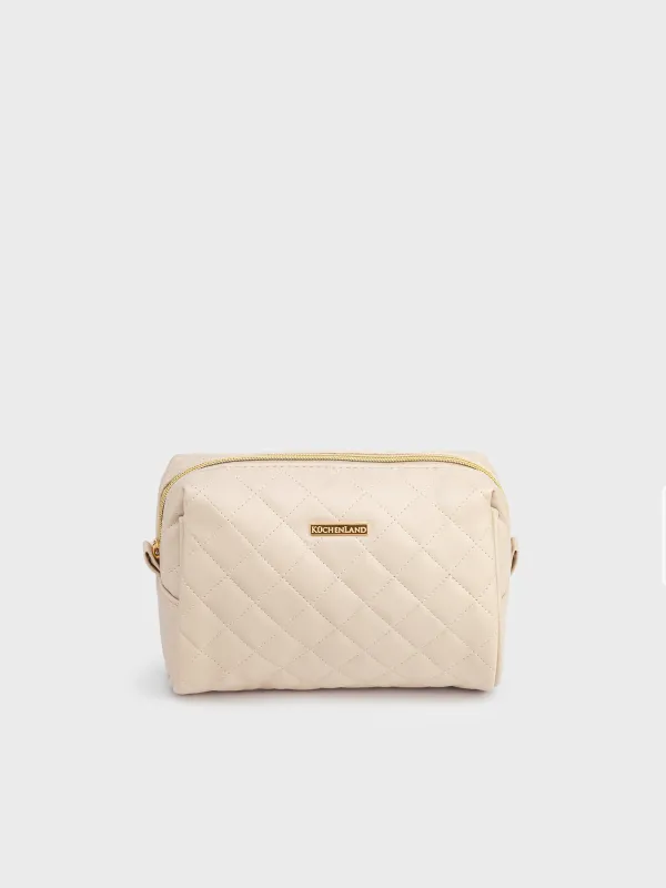 Cosmetic bag, 21x13 cm, quilted, polyurethane, beige, Quilted, image-5