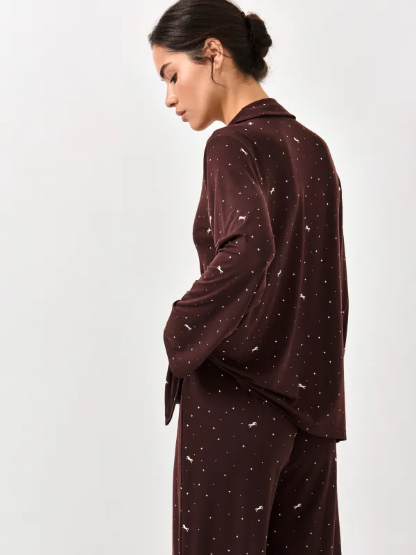 Women's trousers, homewear, size L, polyester, black, Stars, Daisy, image-2