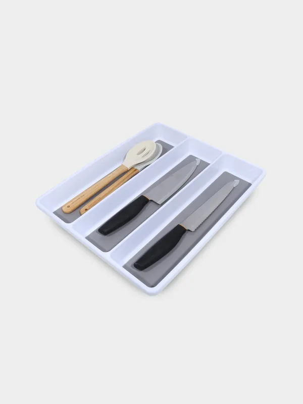 Kitchen accessories tray, 40x33 cm, 3 units, plastic / rubber, white-grey, Non-slip, image-2