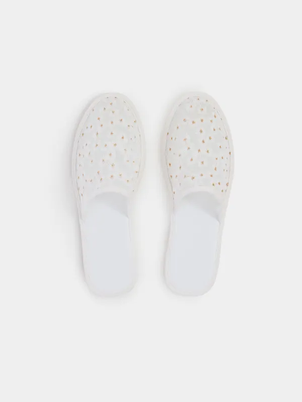 Women's slippers, homewear, size 36-37, polyester/polyurethane, white, Flowers, Camomile, image-1