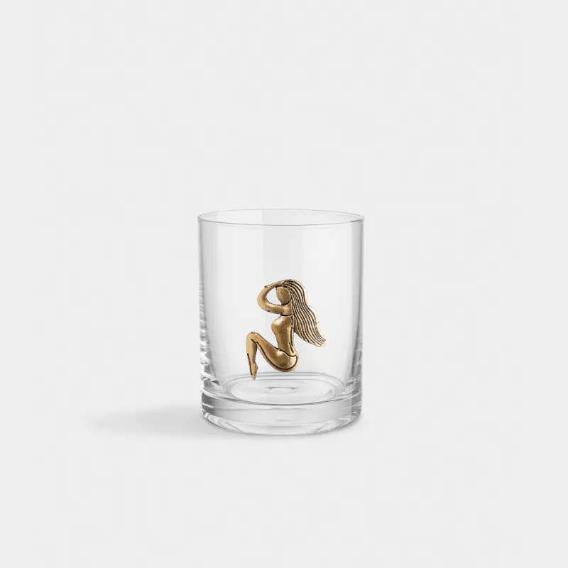 Drinking glass, 10 cm, 340 ml, glass/metal, golden, Virgo, Zodiac