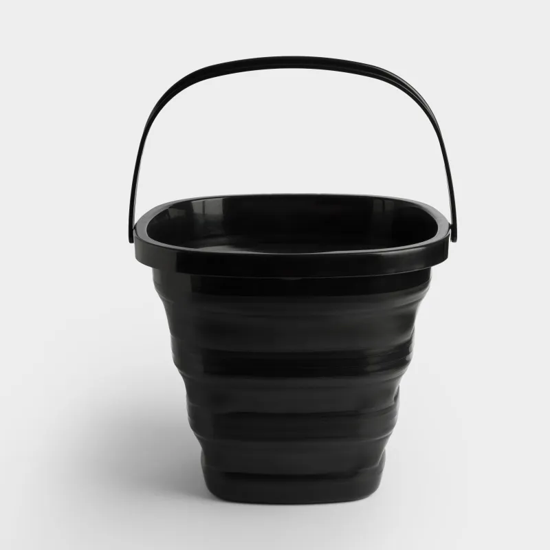 Folding bucket, 10 l, plastic/rubber, square, black, Foldaway black