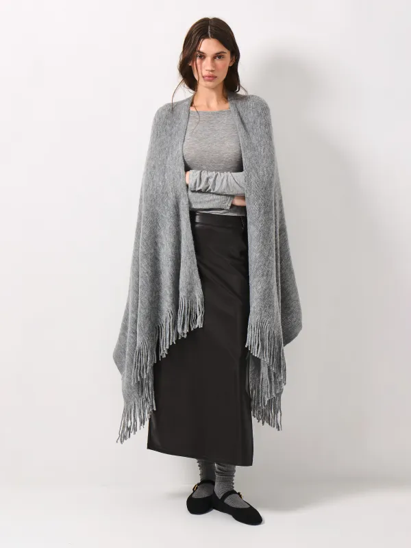 Poncho, 138x147 cm, fringed, acrylic, grey, Poncho, image-1