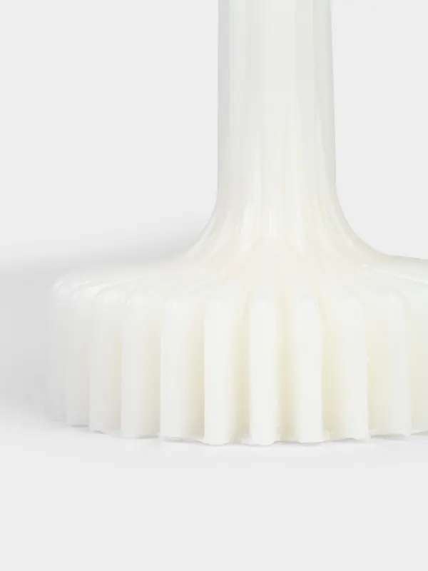 Candle, 20 cm, thin, milky, Ribbed candle, image-1