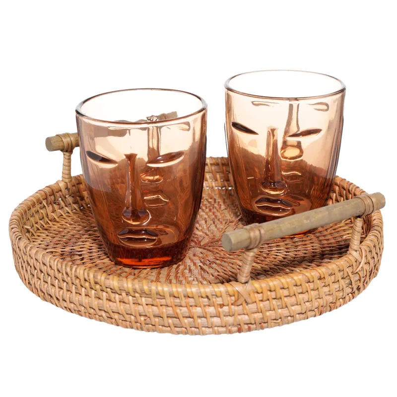 Tray, 24 cm, wicker, with handles, rattan / wood, round, Eco home, image-1