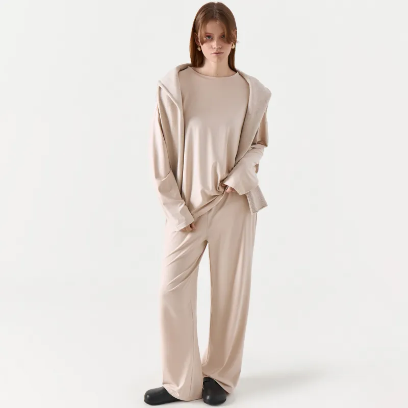 Women's trousers, homewear, size L, polyester / elastane, sand, Vitalina