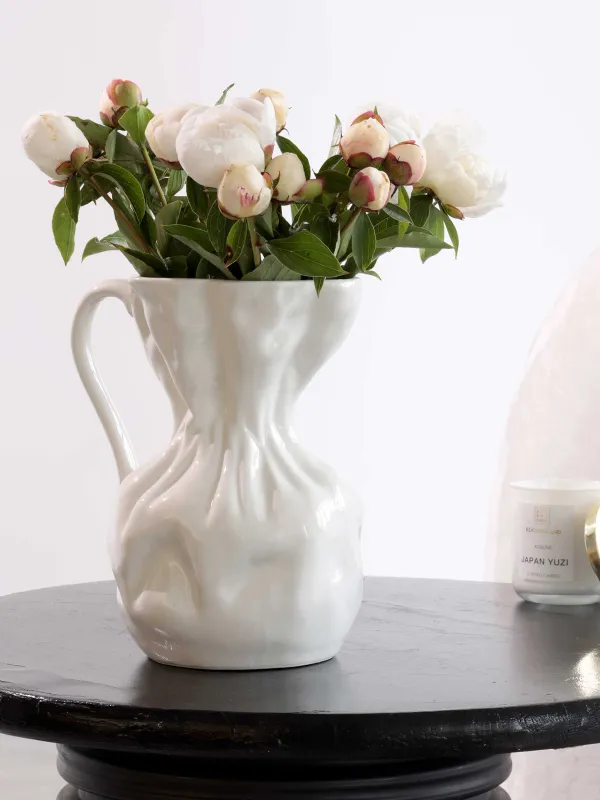 Flower vase, 25 cm, ceramic, White, Crumpled effect, Crumple, image-5