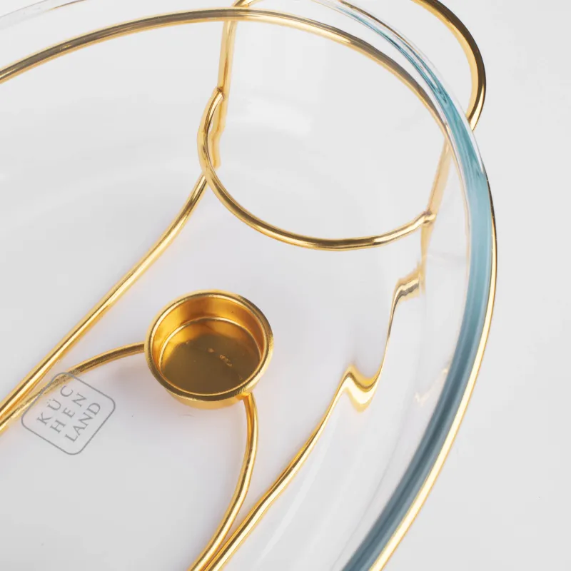 Chafing dish, 35x24 cm, glass T/steel, oval, golden, Classic gold, image-4