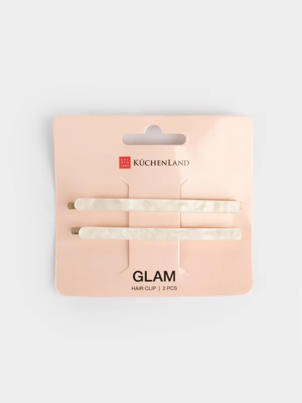 Hair clip, 8 cm, 2 pcs, Acrylic / metal, mother of pearl, Glam, Glam, image-4