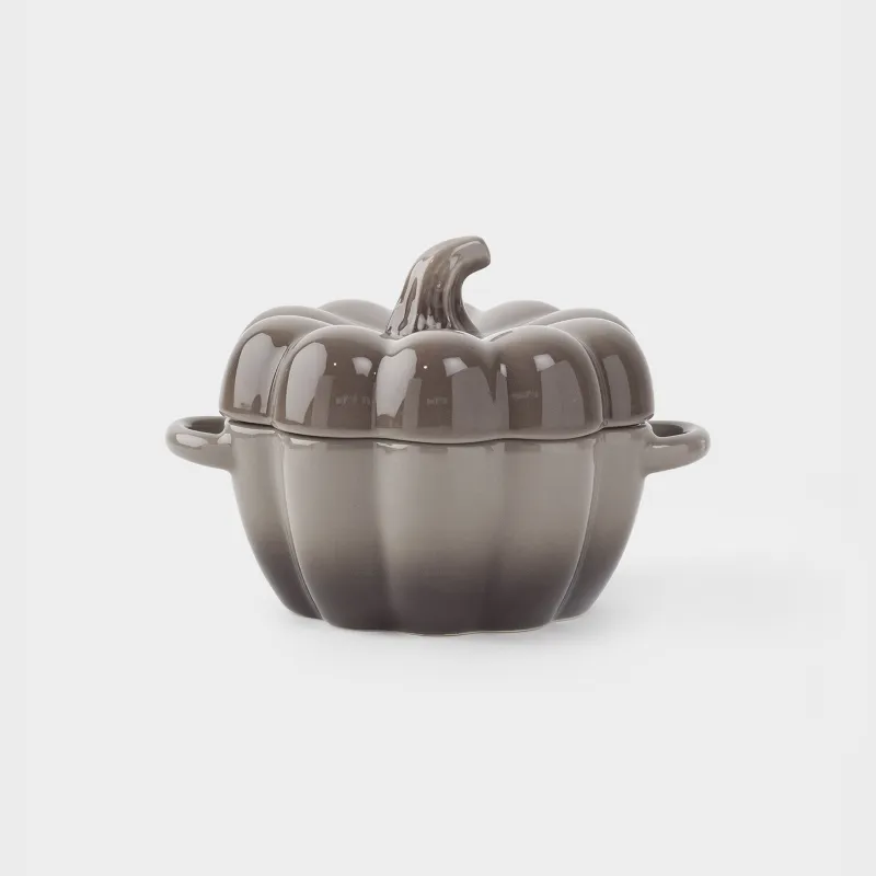 Cocotte, 11 cm, 350 ml, with lid, ceramic, grey-brown, Pumpkin, Gourd