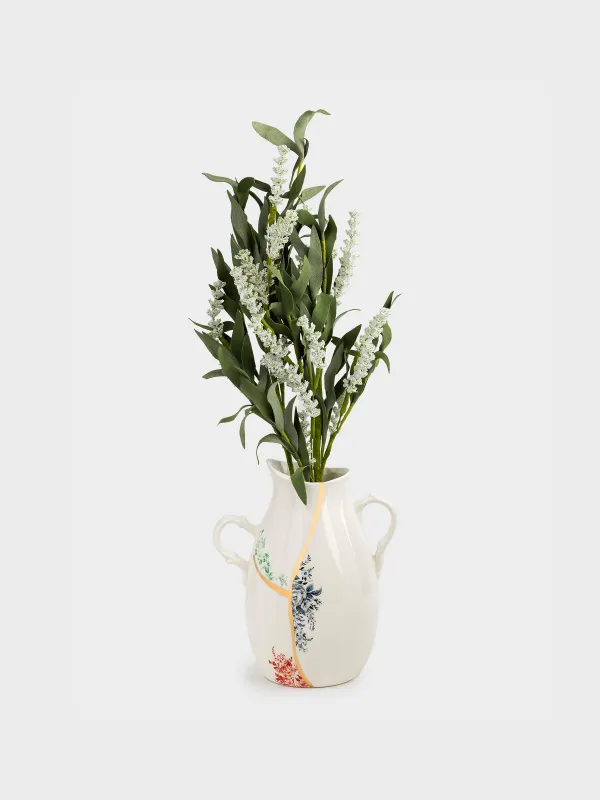 Flower vase, 24 cm, with handles, ceramic, white and gold, Broken print, Revival, image-4