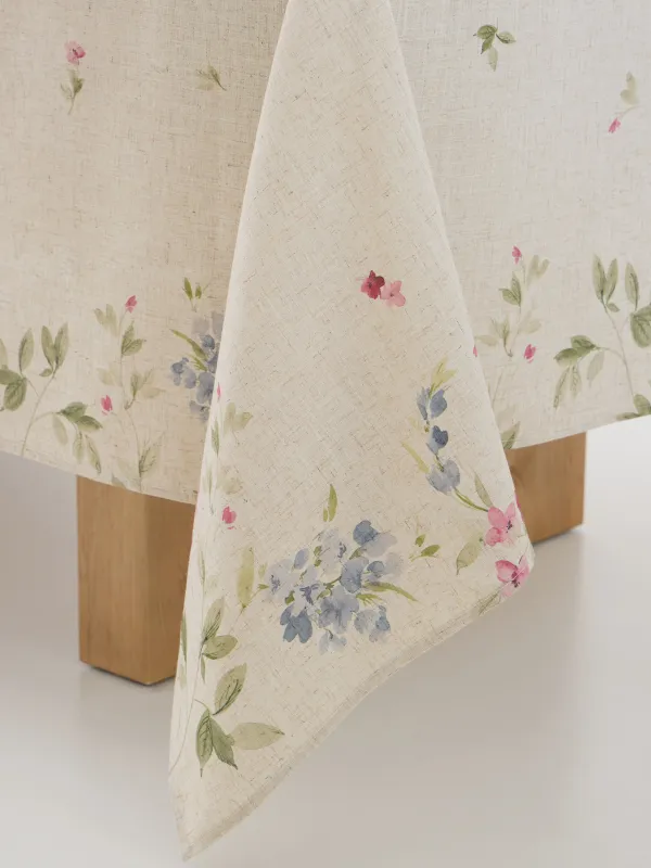 Tablecloth, 170x250 cm, polyester / linen, beige, Flowers, Colorful flowers, image-4