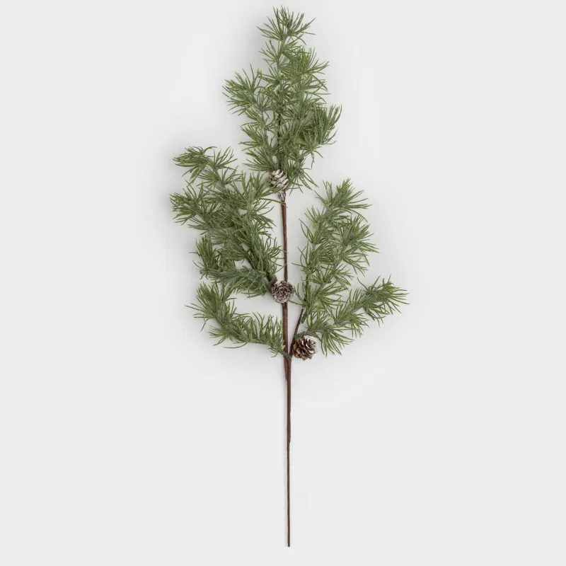 Decorative branch, 96 cm, polyethylene / metal, Snow-covered needles with cones, Conifer decor
