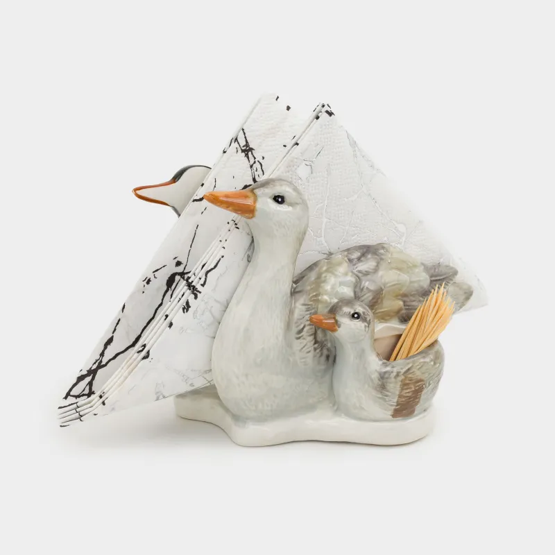 Napkin holder, 15 cm, with toothpick compartment, ceramic, Ducks and duckling, Duck, image-5
