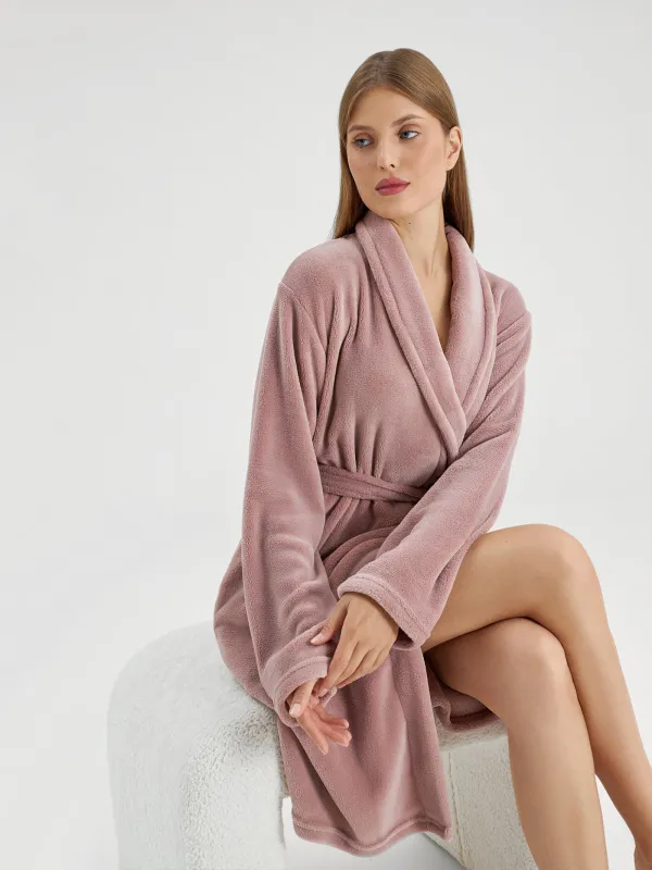 Bathrobe for women, home, p. L / XL, Long sleeve, Polyester, Pink, Drew, image-3