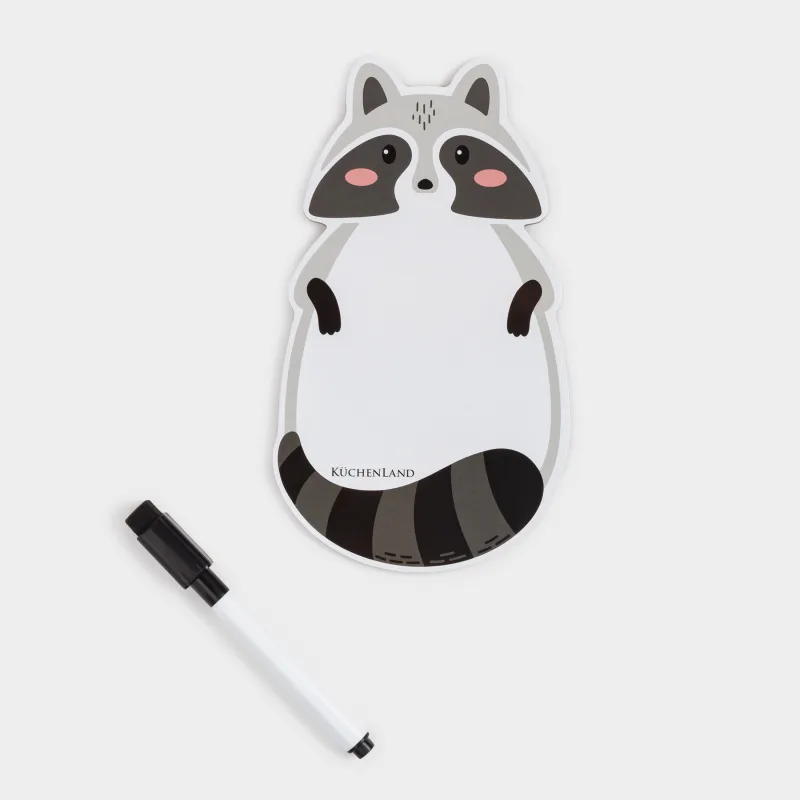 Magnetic writing board, 18x10 cm, with marker, plastic, white-gray, Raccoon, Raccoon, image-0
