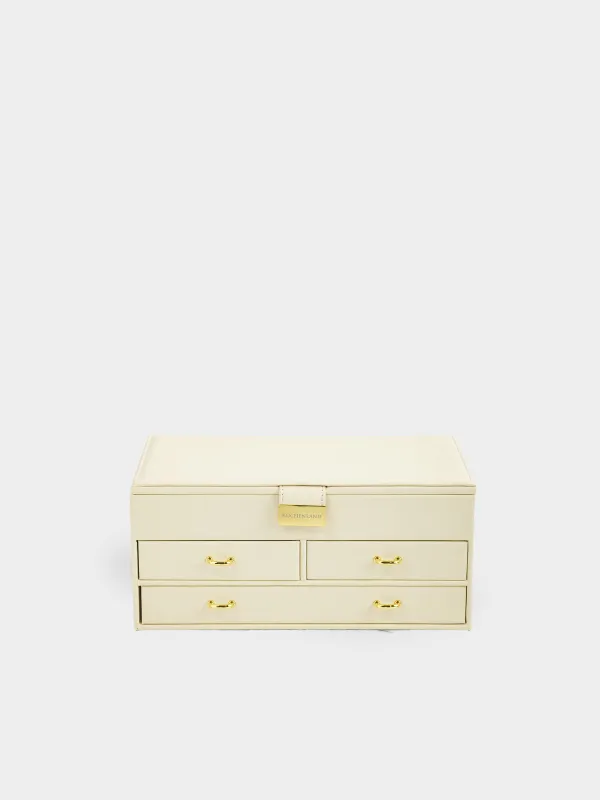 Jewelry box, 26x15 cm, with mirror, wood/PU leather, ecru, Premiere, image-1