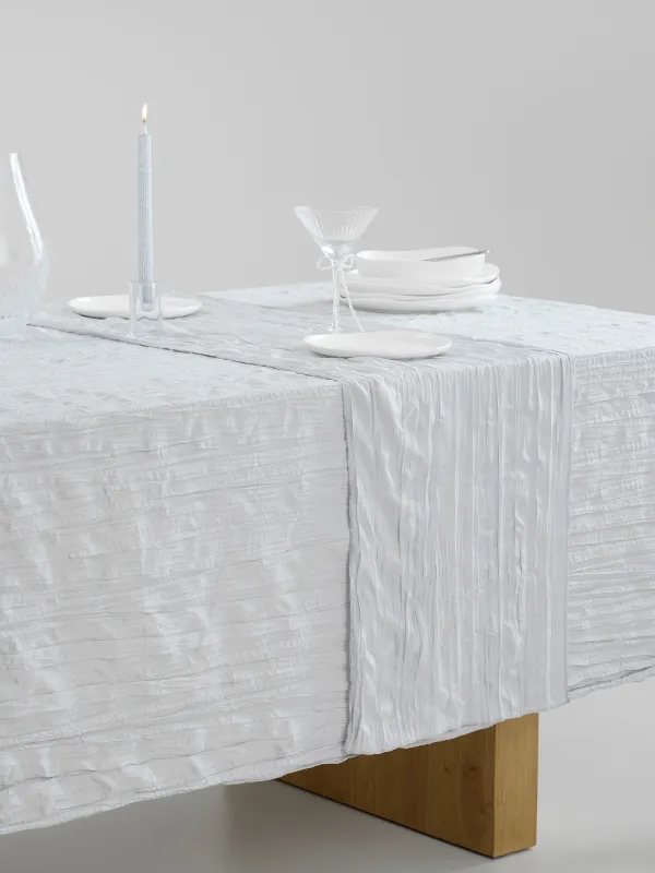 Table runner, 40x160 cm, polyester, light gray, Crumpled effect, Dented, image-5