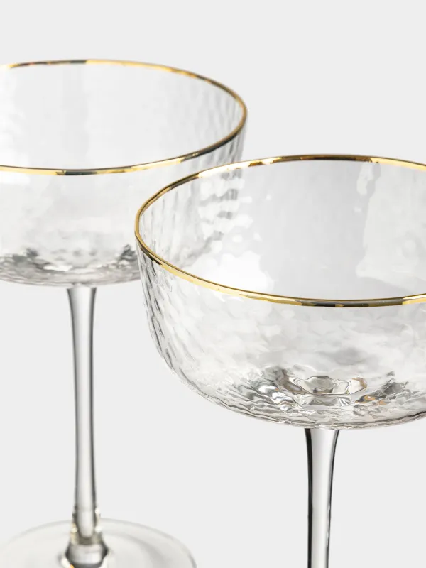 Drinking glass, 170 ml, 2 pcs, glass, with golden edging, Ripply gold, image-3