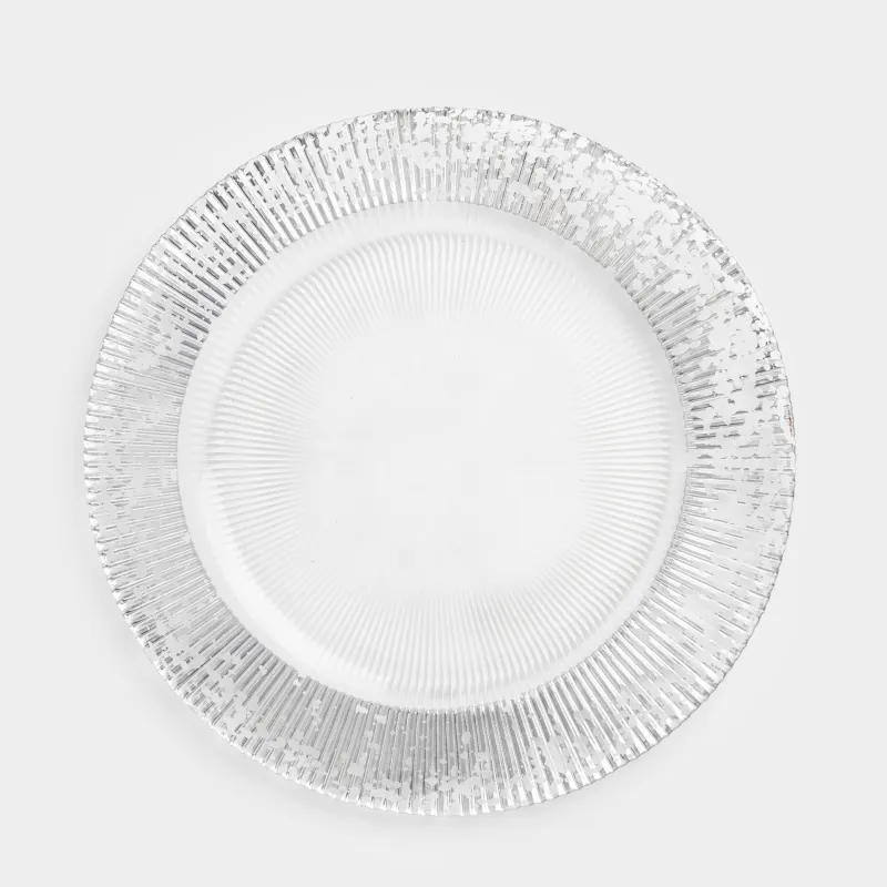 Charger plate, 33 cm, glass P, with silver glitter, Ribby