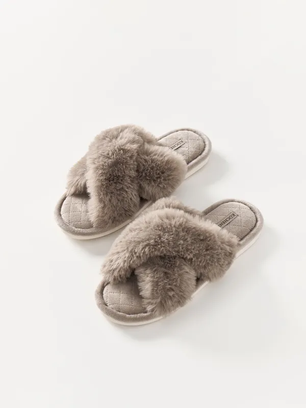 Women's slippers, homewear, size 36-37, polyester, brown, Tape, image-4