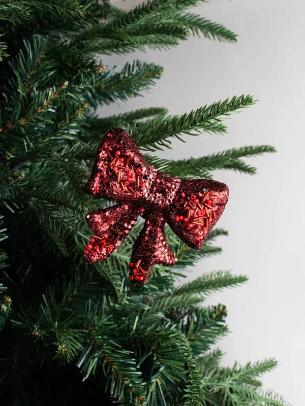 Decorative ornament, 10 cm, clip-on, foam, red, Sequin bow, Figure sparkle, image-5