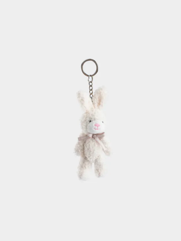 Pendant, 14 cm, soft, with moving paws, boucle / metal, milky, bunny with bow, Rabbit, image-1
