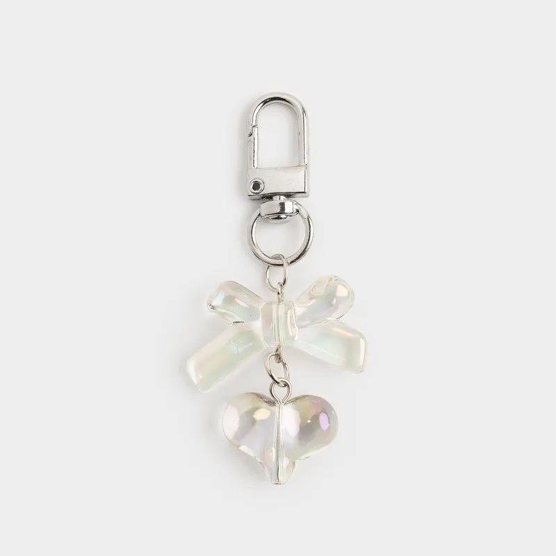 Keychain, 8 cm, acrylic/metal, mother-of-pearl, Heart, Keychain polar