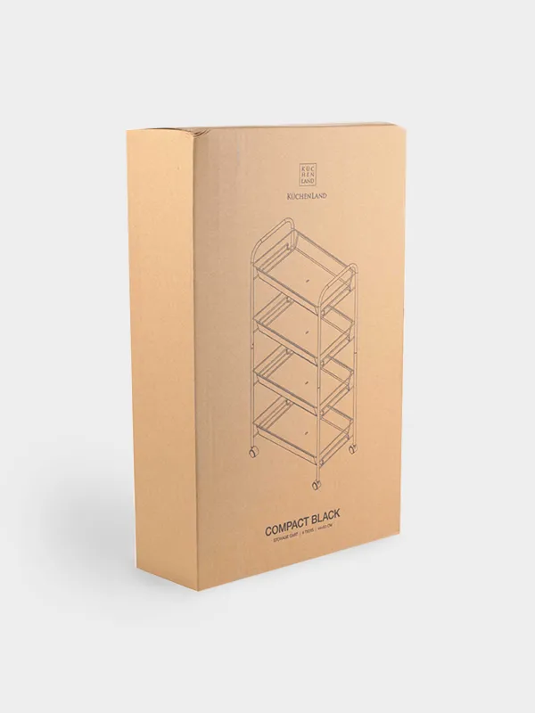 Bookcase, 4-tier, 44x26x83 cm, on wheels, metal, black, Compact black, image-4