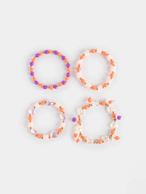 Bracelets set, 6 cm, 4 pcs, children's, pink, Beads, Jewelry kids, image-0